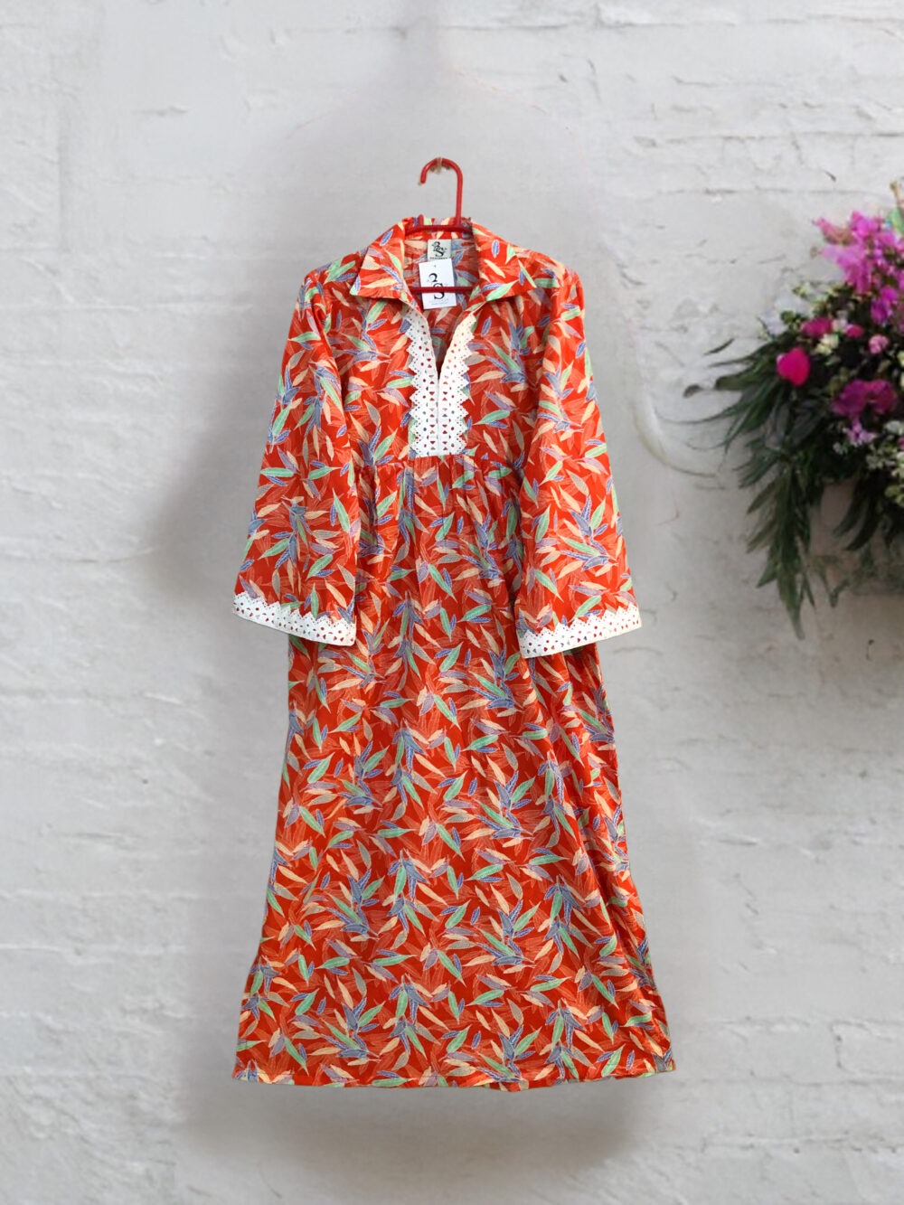 LW-0005 Women’s lawn front and sleeves lace elastic back long maxi