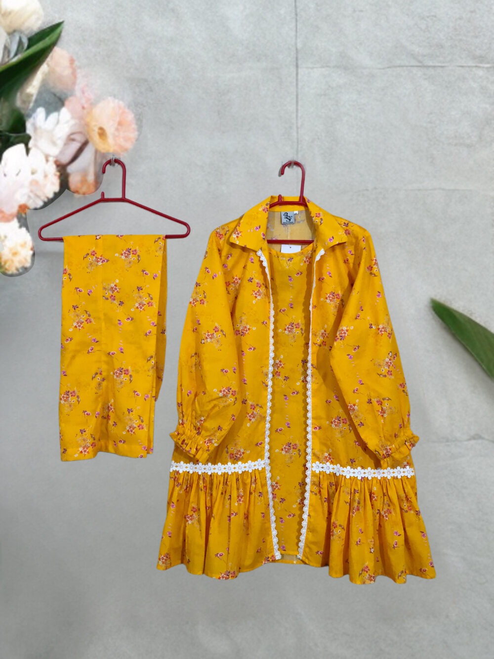 SC-0018 Women’s two piece cotton printed lace work gown with attached inner suit - Image 2