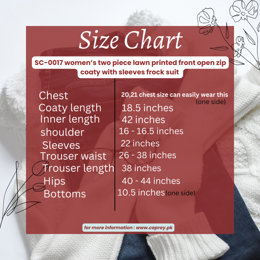 SC-0017 women’s two piece lawn printed front open zip coaty with sleeves frock suit - Image 5