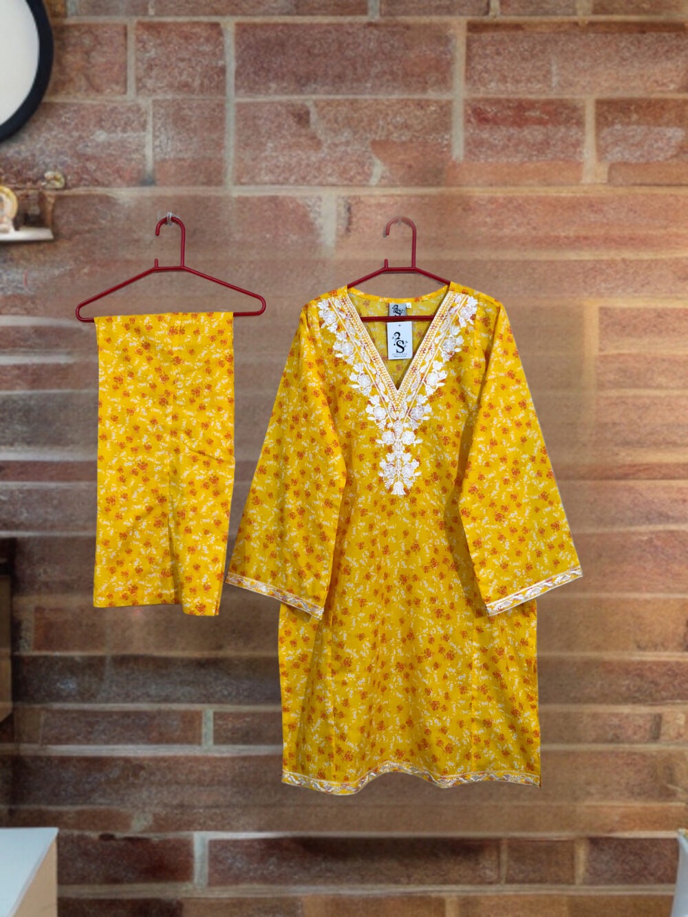 SC-0025 Women’s two piece lawn vneck embroidered kurti with bell bottom suit - Image 6