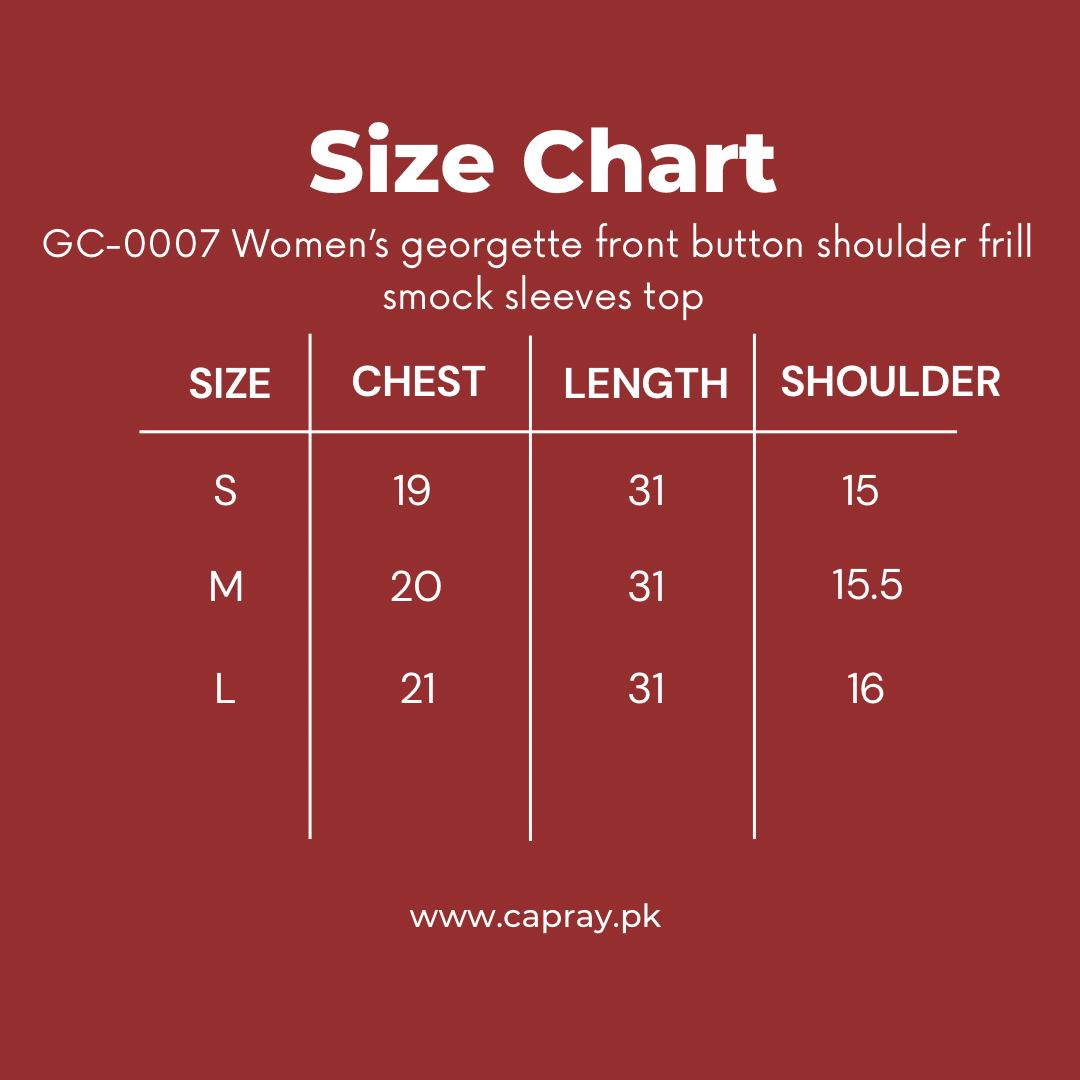 GC-0007 Women’s georgette front button shoulder frill smock sleeves top - Image 4