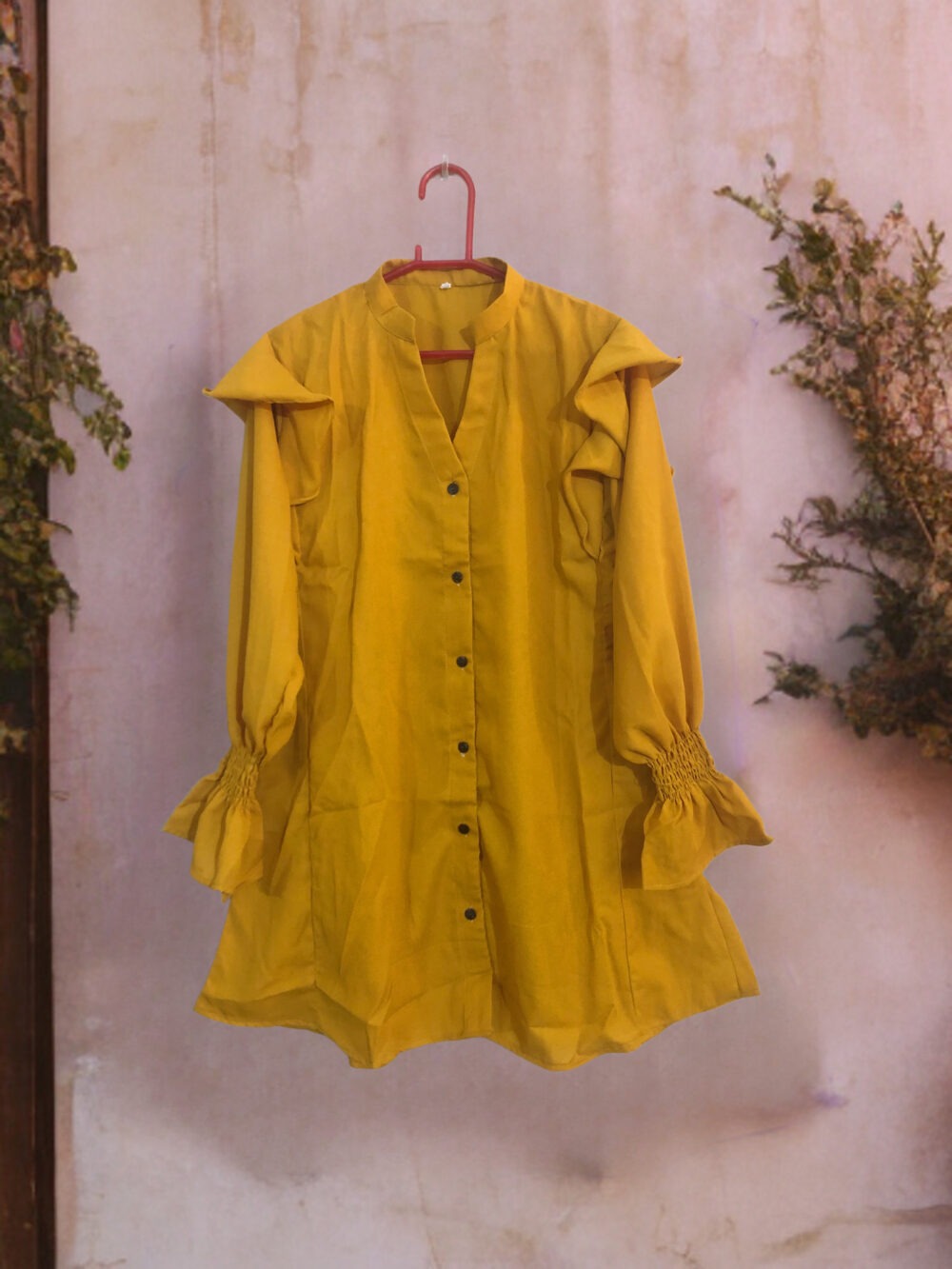 GC-0007 Women’s georgette front button shoulder frill smock sleeves top - Image 3