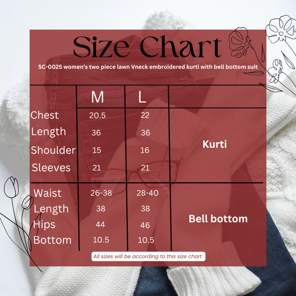 SC-0025 Women’s two piece lawn vneck embroidered kurti with bell bottom suit - Image 7