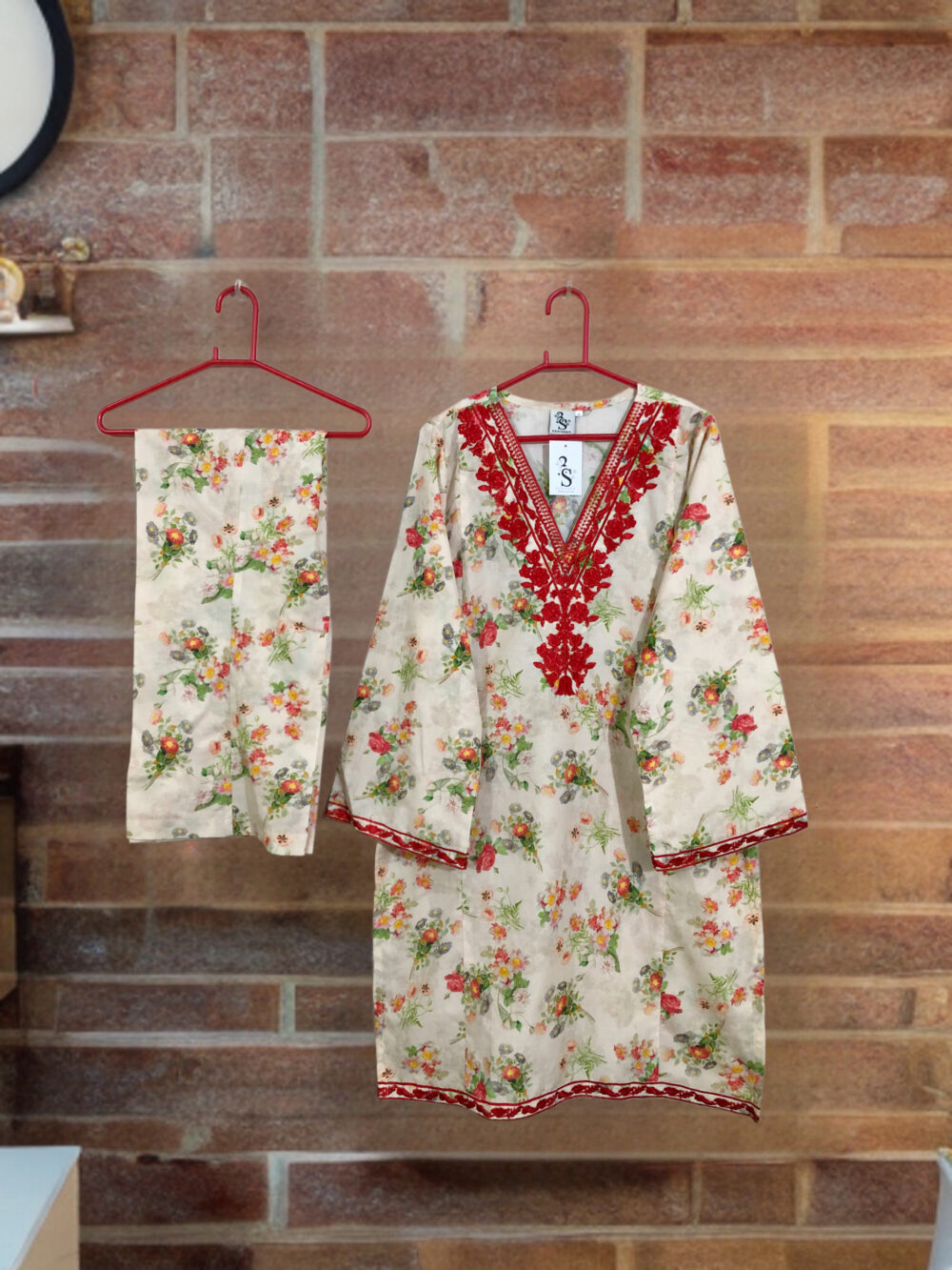 SC-0025 Women’s two piece lawn vneck embroidered kurti with bell bottom suit - Image 5