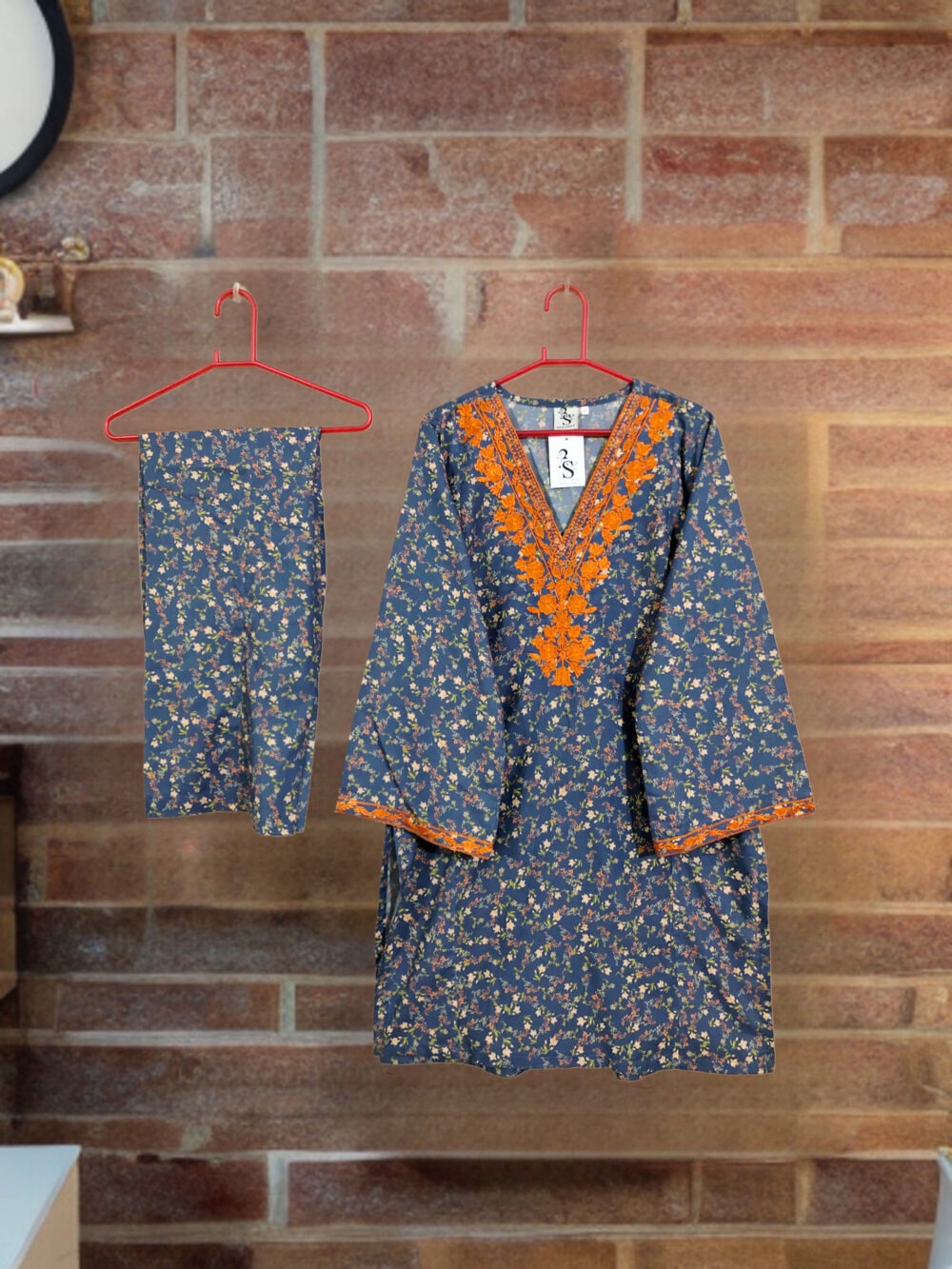 SC-0025 Women’s two piece lawn vneck embroidered kurti with bell bottom suit - Image 4