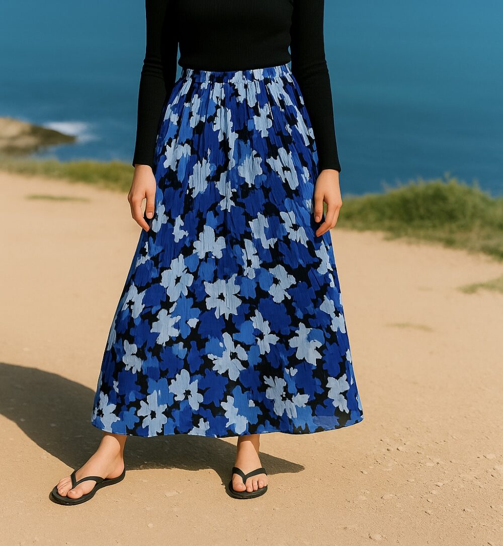 TC-0008 Women’s chiffon printed pleated wide flared hem long skirt - Image 4