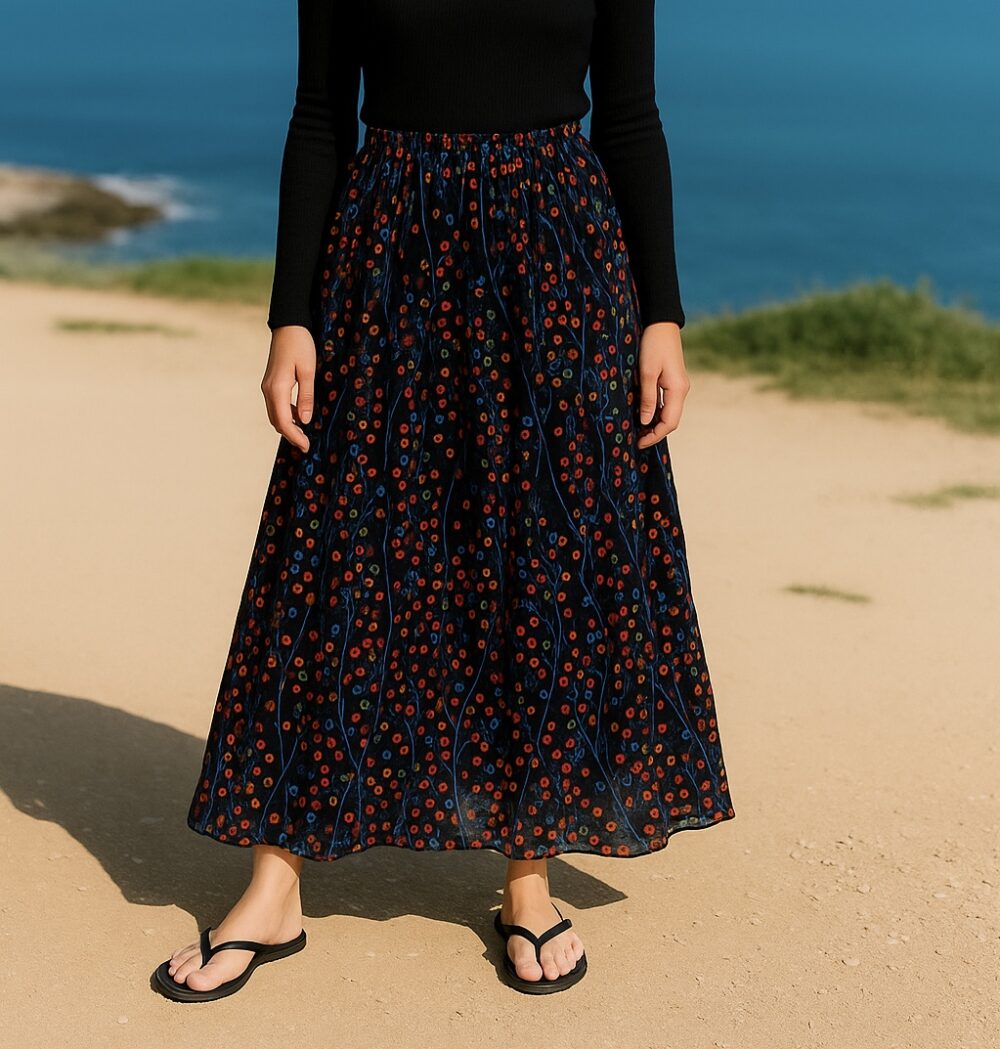 TC-0008 Women’s chiffon printed pleated wide flared hem long skirt - Image 3