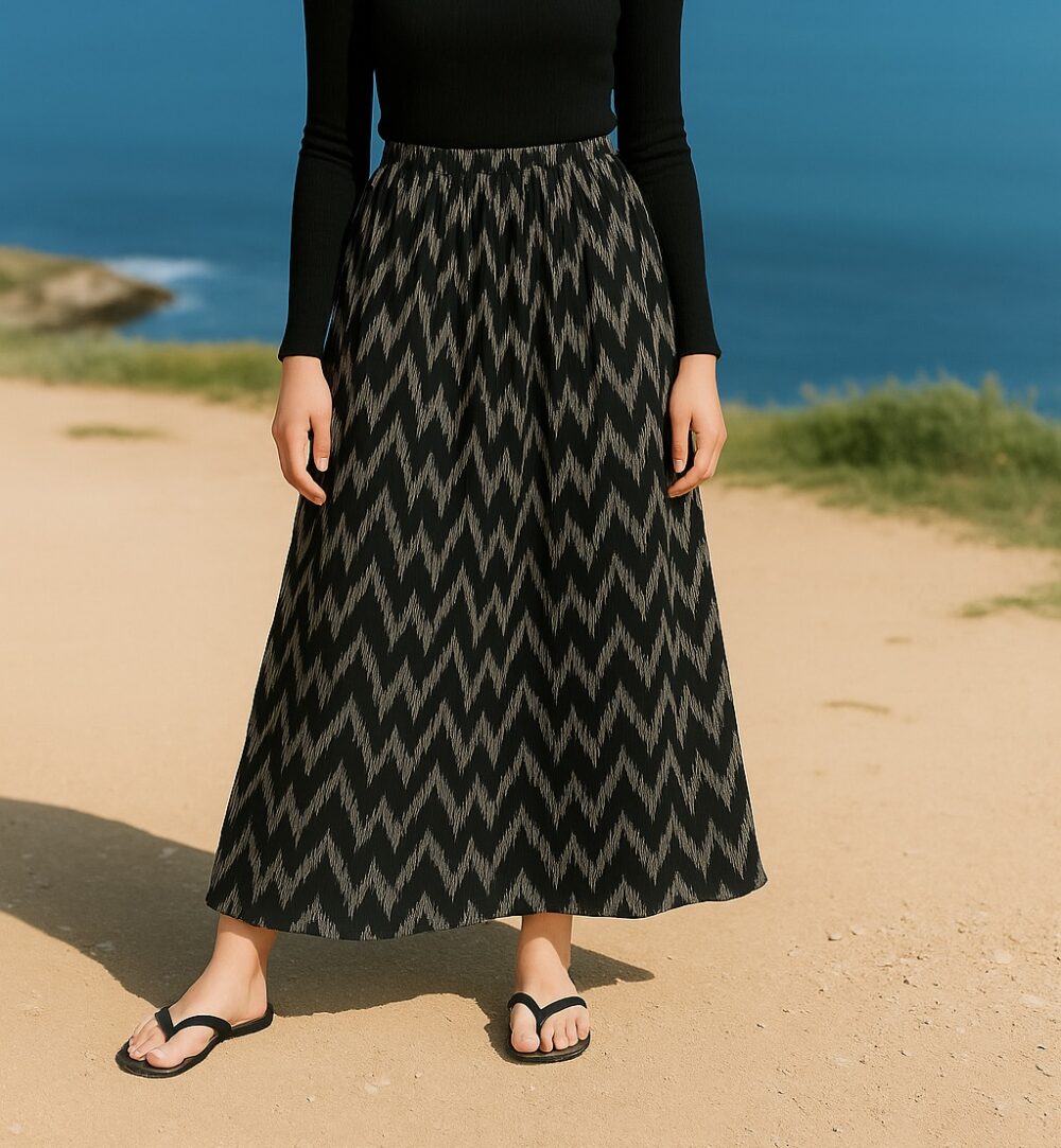 TC-0008 Women’s chiffon printed pleated wide flared hem long skirt - Image 5