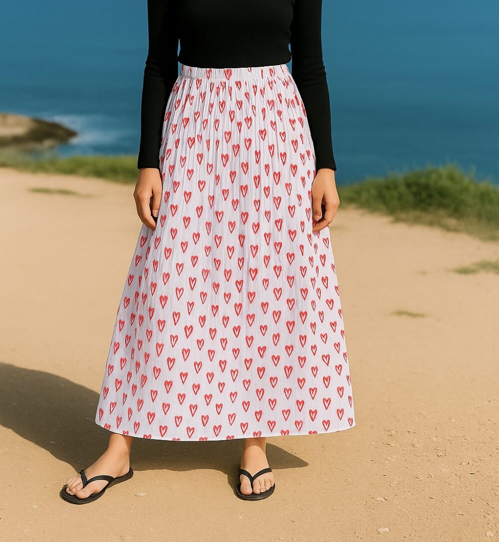 TC-0008 Women’s chiffon printed pleated wide flared hem long skirt - Image 2