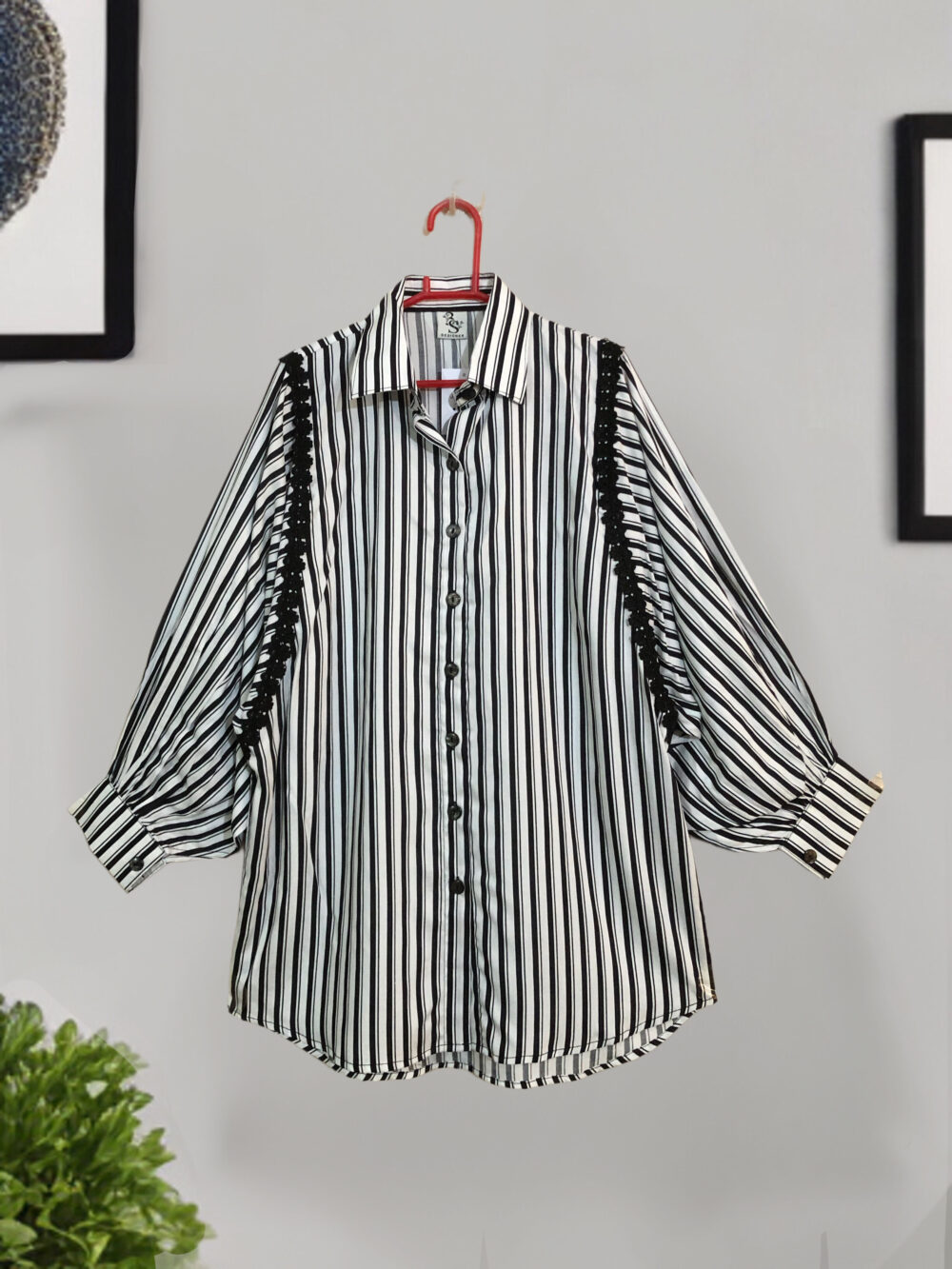 LC-0012 women’s linen front open lace work baggy sleeves top - Image 5