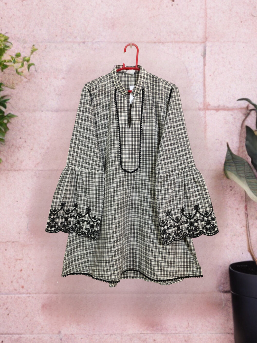 CC-0001 women’s cotton lining sleeves embroidered lace work kurti - Image 2