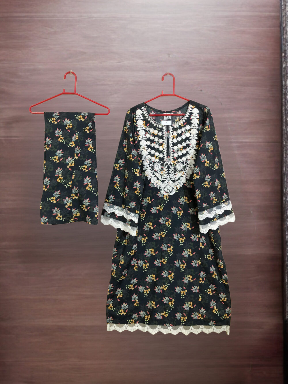 SC-0028 women’s two piece lawn front embroidered sleeves and border lace work suit