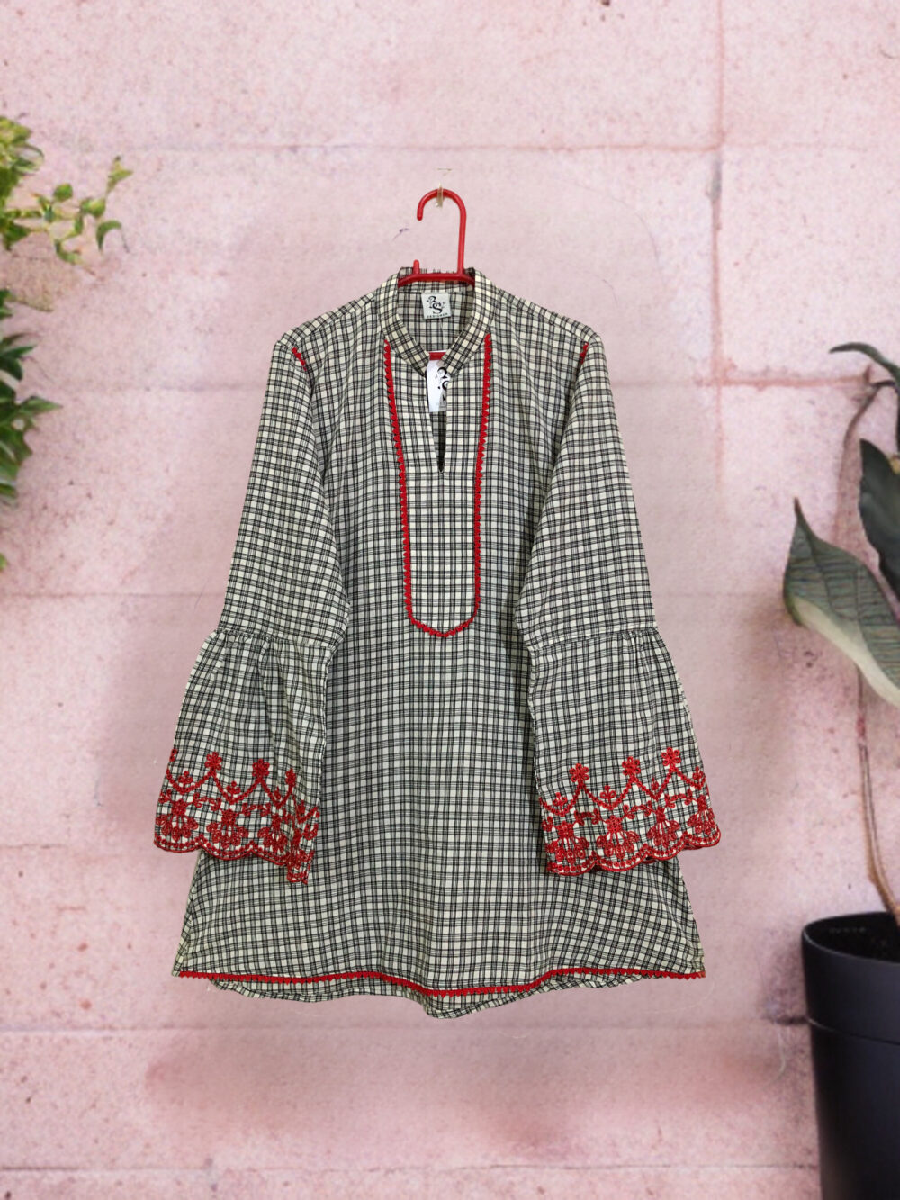 CC-0001 women’s cotton lining sleeves embroidered lace work kurti - Image 3