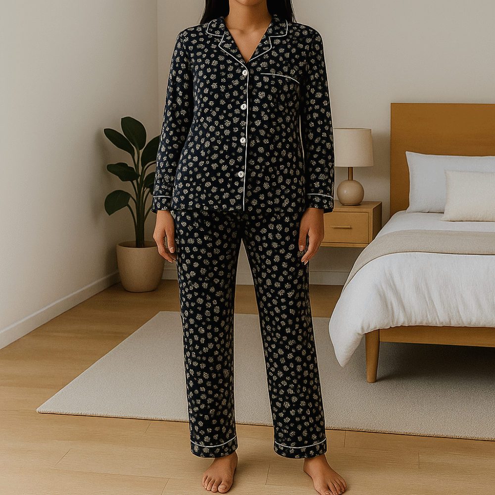 TC-0009 Women’s two piece linen night wear / pajamas suit