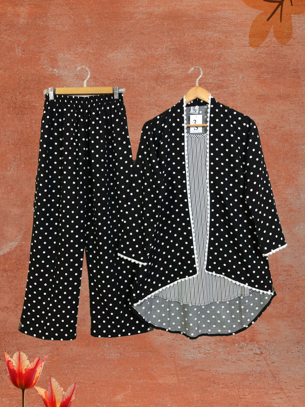 SC-0015 Women’s two piece linen printed lace work gown with attached inner suit - Image 5