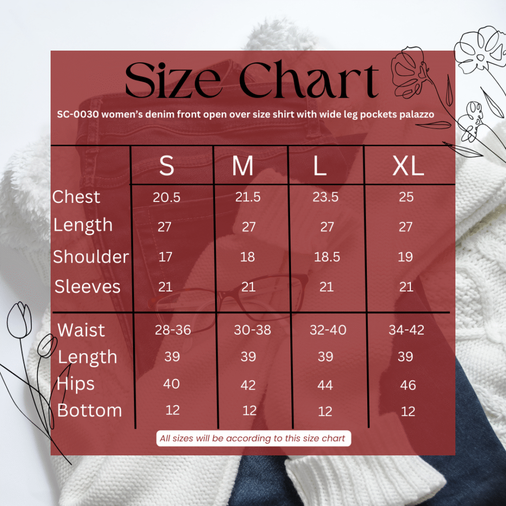 SC-0030 Women’s denim front open over size shirt with wide leg pockets palazzo suit - Image 4