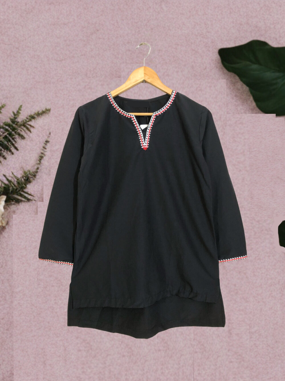 CC-0011 women’s cotton solid embroidered tale top - Image 2